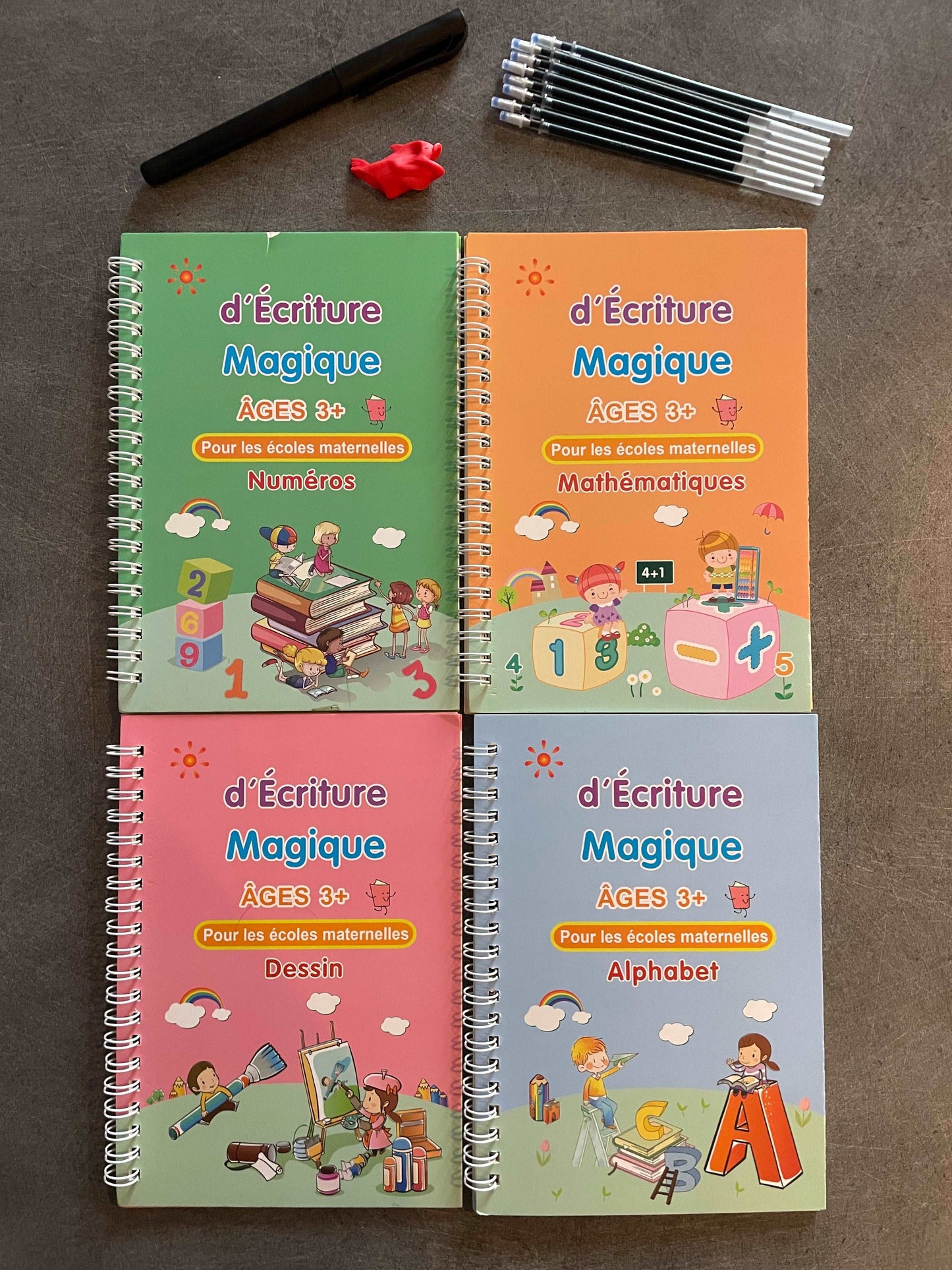 Cahiers d'écriture magique (Mathématiques, Alphabet, Numéros et Dessins)