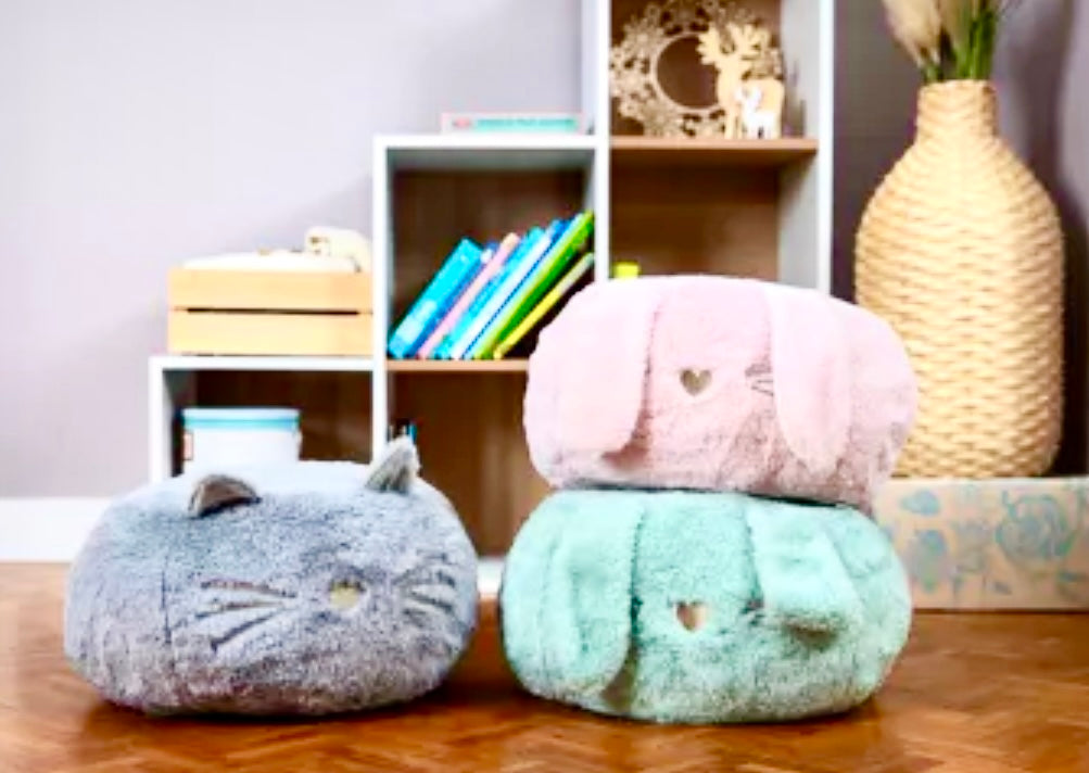 Pouf en peluche pour enfant 1-4 ans - Chat gris - Made in France SENSIKIDS