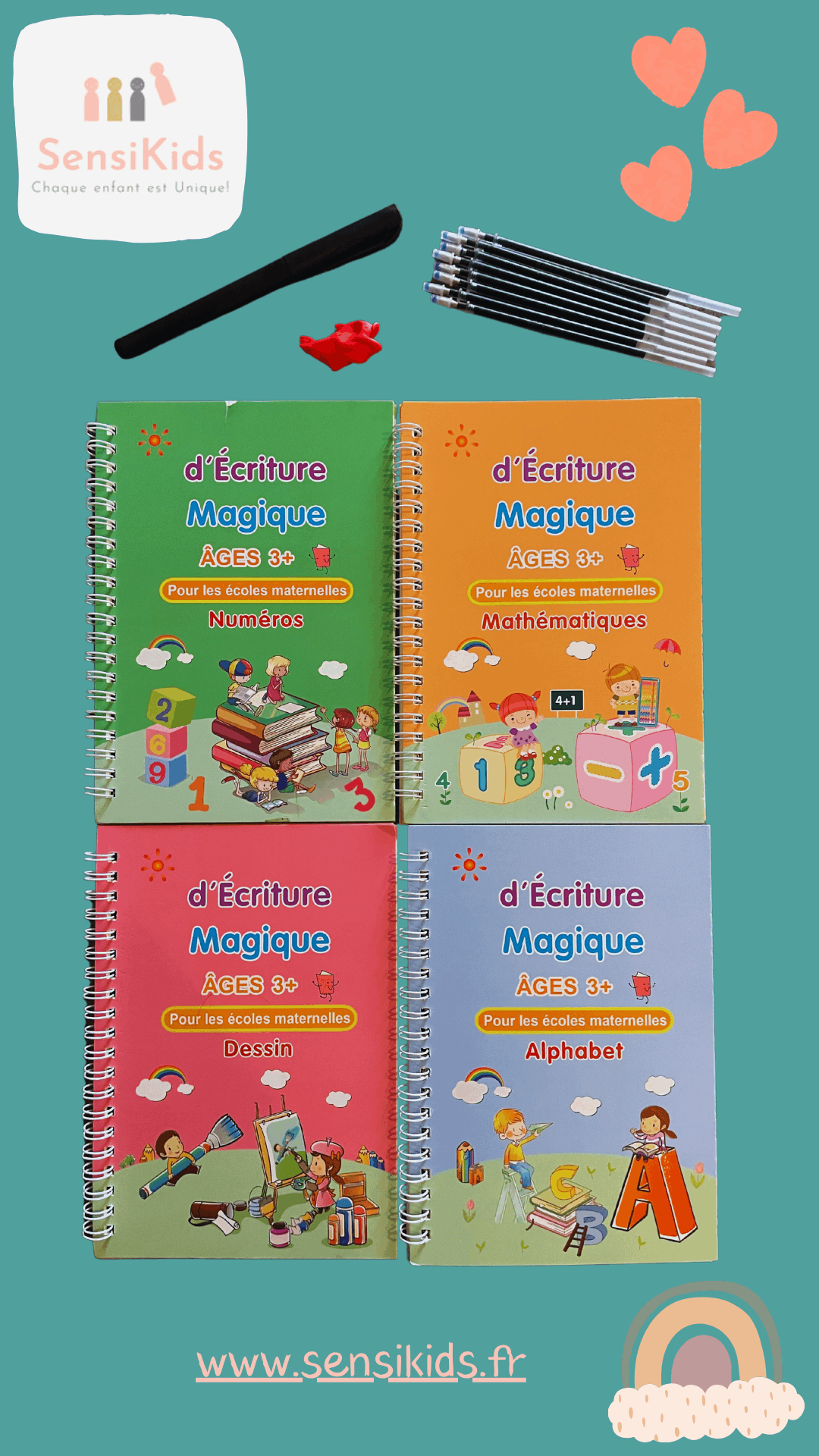 Cahiers d'écriture magique (Mathématiques, Alphabet, Numéros et Dessins)